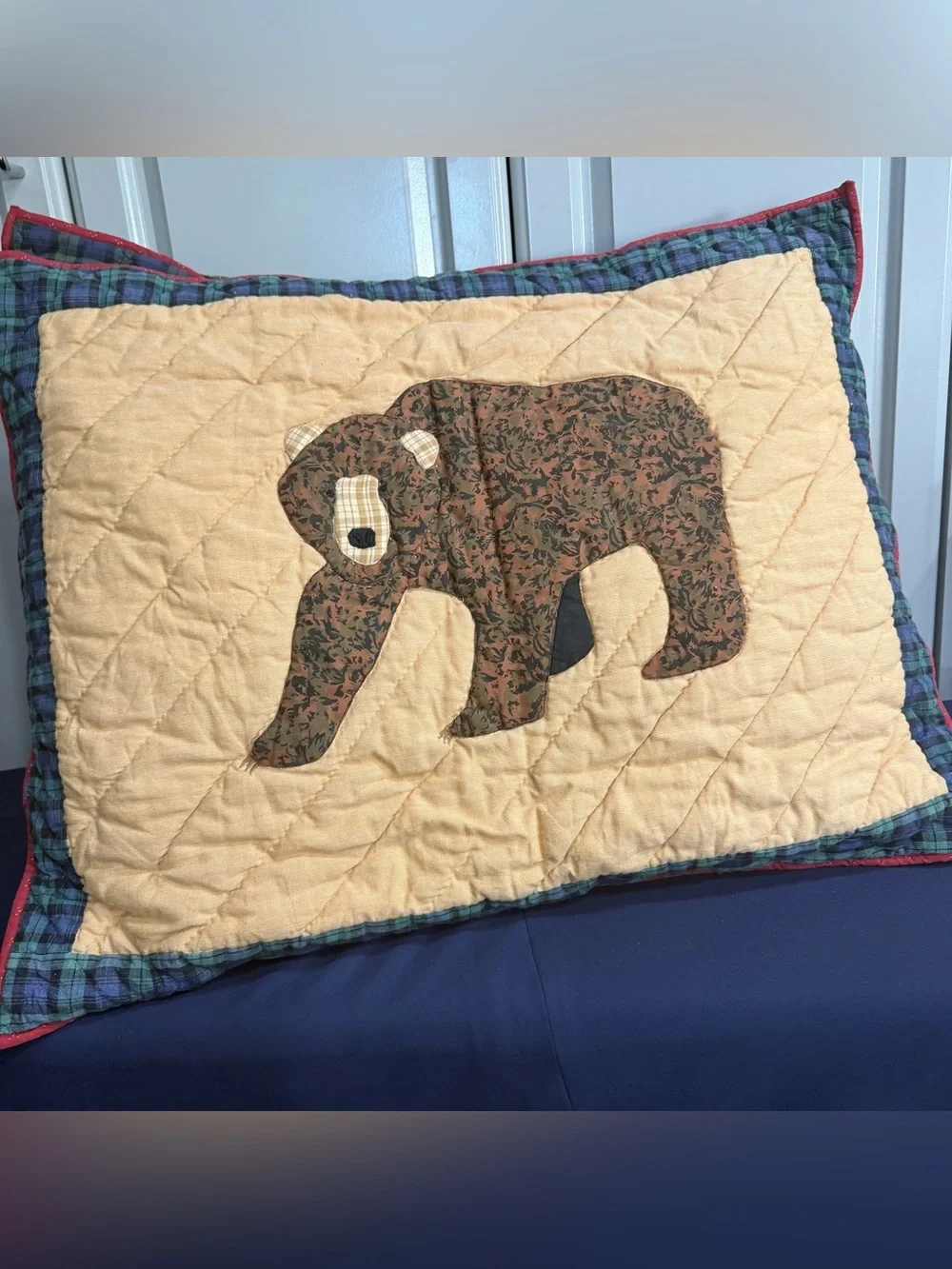 Vintage Patch Magic Bear Appliqué Quilted Pillow Sham - Home Bedding